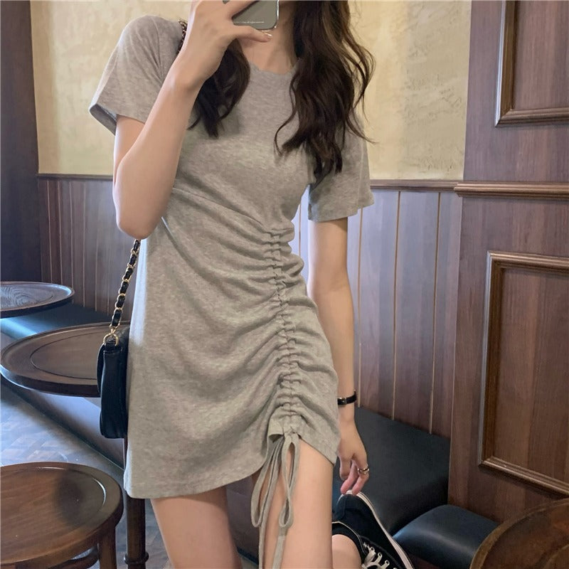 サイドギャザーシンプルワンピース