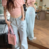 リボン刺繍ストレートデニム