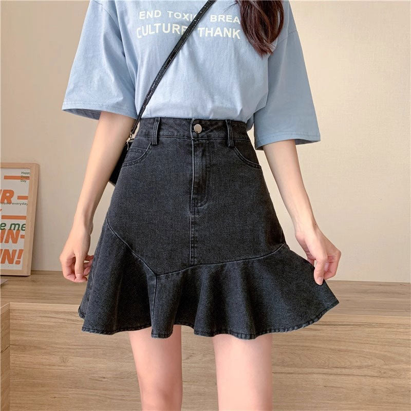 カジュアルデニムフリルスカート