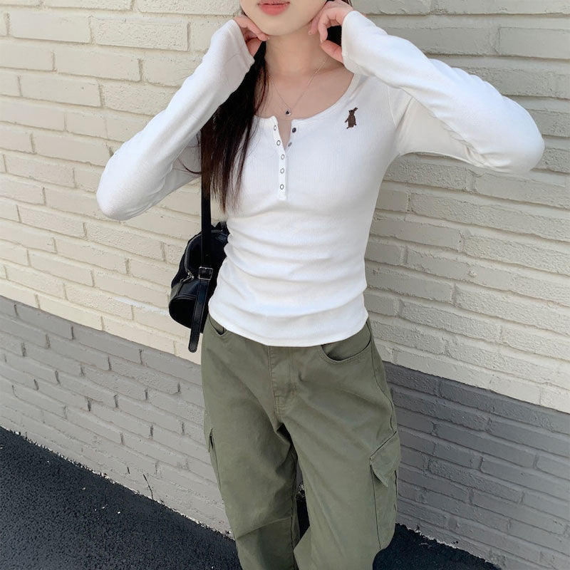 ボタンネックラビットロンT