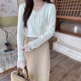 レースネックミニリボンニット