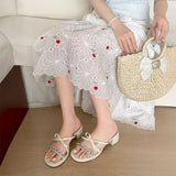 ビジューリボンミュールサンダル