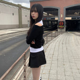 オフショルダーシャツレイヤードトップス