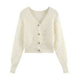 金ボタンモヘアカーディガン