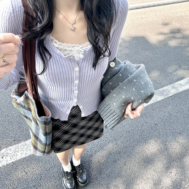 リブカーディガン&花柄キャミソールSET