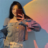 チェーンショルダーデニムトップス