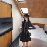 リボンネックニット&ドットワンピースSET