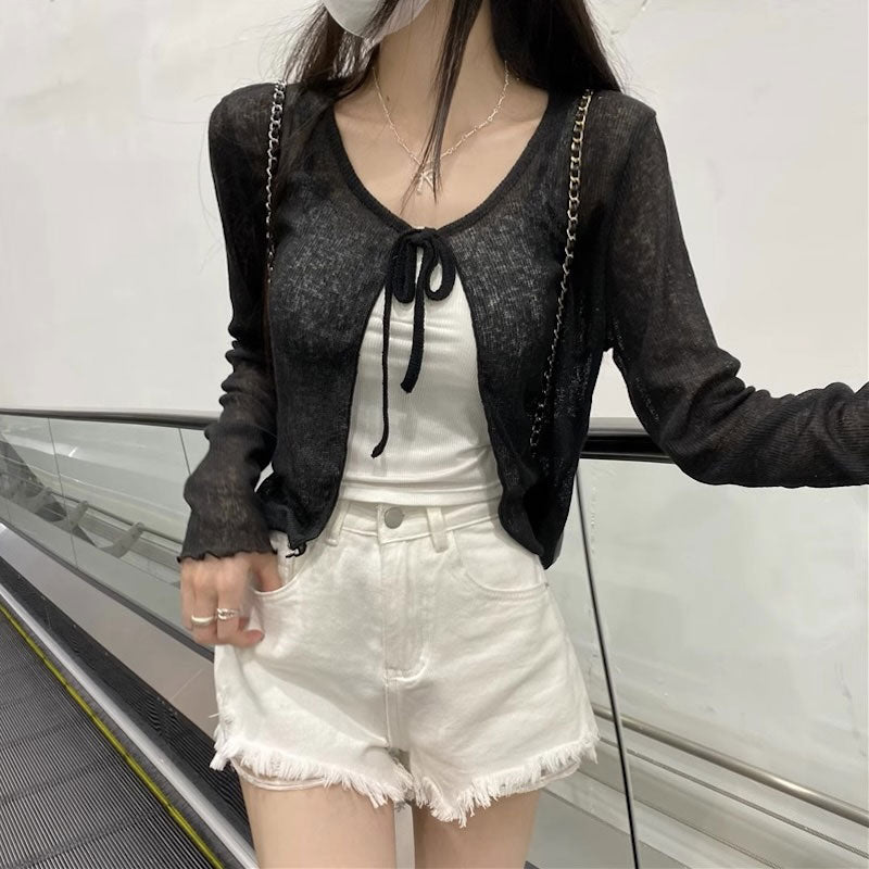 リボンエアスルーカーディガン