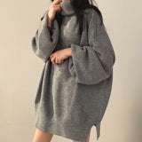 シンプルタートルネックニットワンピース