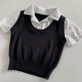 レイヤードベストシャツトップス