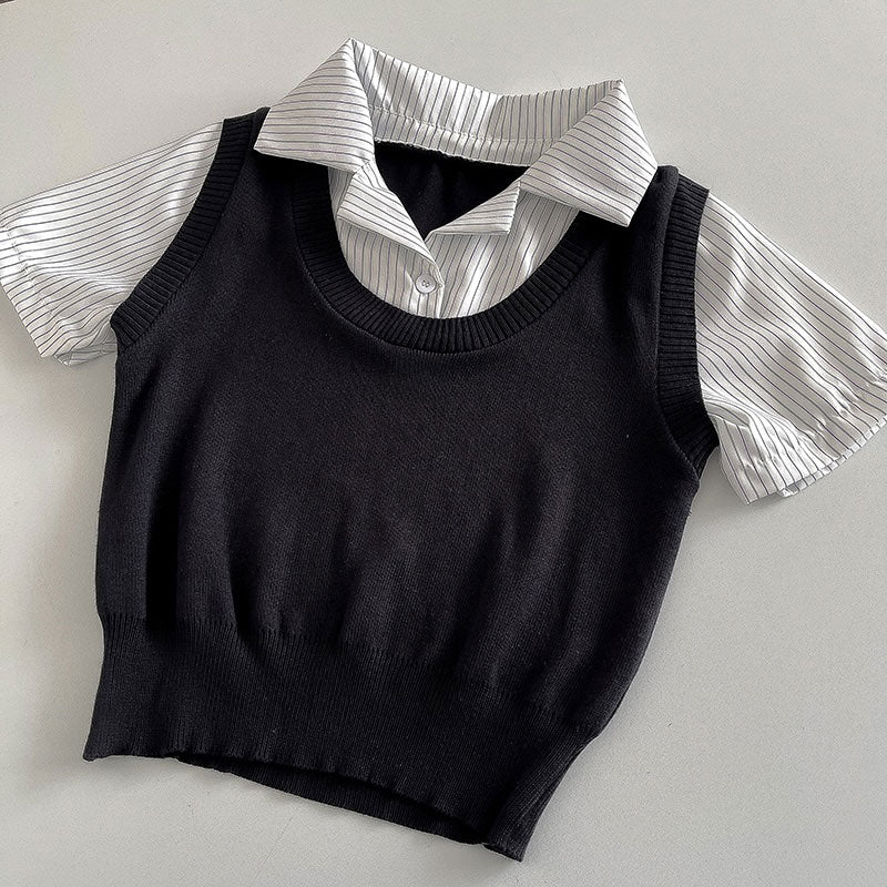 レイヤードベストシャツトップス