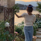 パールビジュー半袖ニット