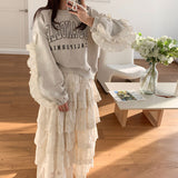 スリーブフリルフレンチプルオーバー