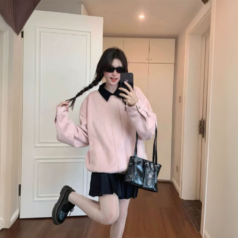 オーバーピンクラペルブルゾン