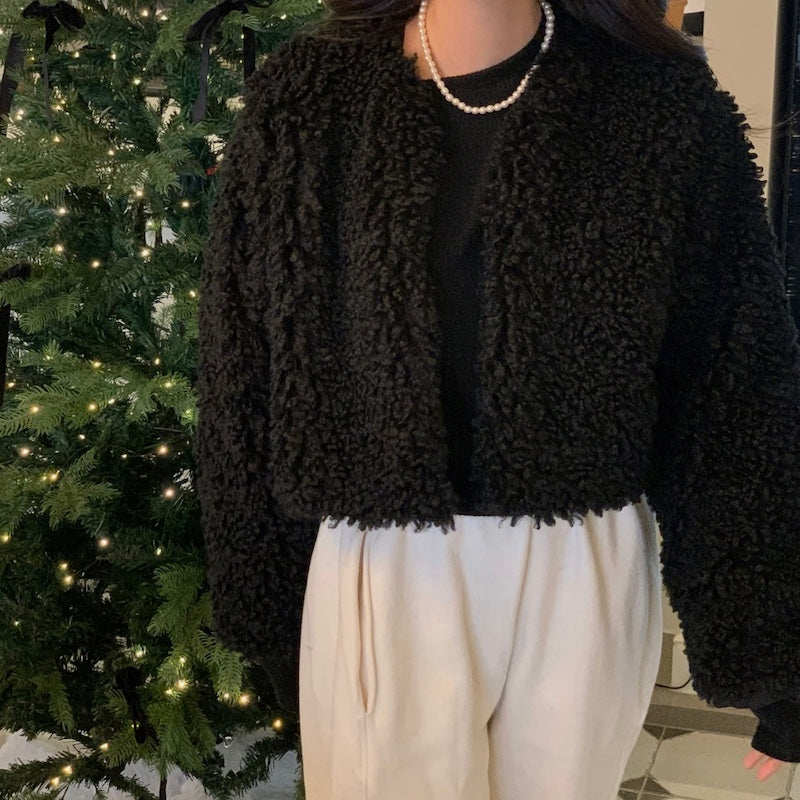 ノーカラーボアアウター