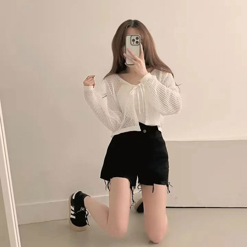 メッシュリボンボレロカーディガン