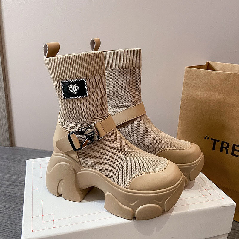 サイドバックルソックスブーツ