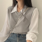 レイヤードシャツベストトップス