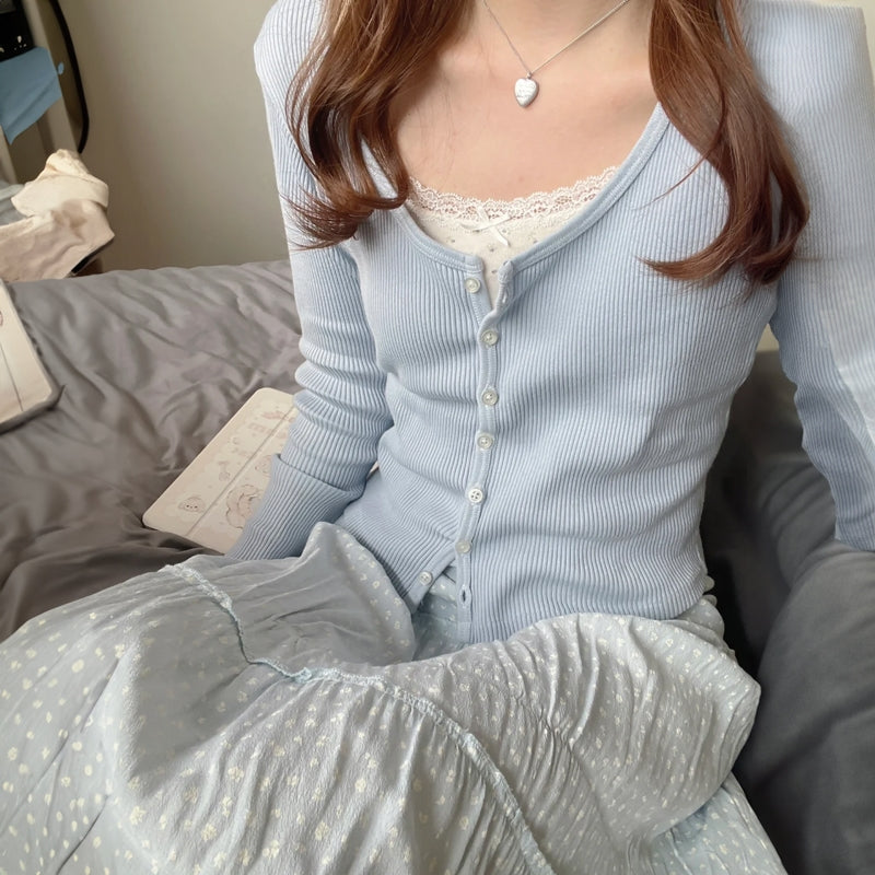 リブカーディガン&花柄キャミソールSET