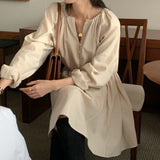 ノーカラーシャツワンピース