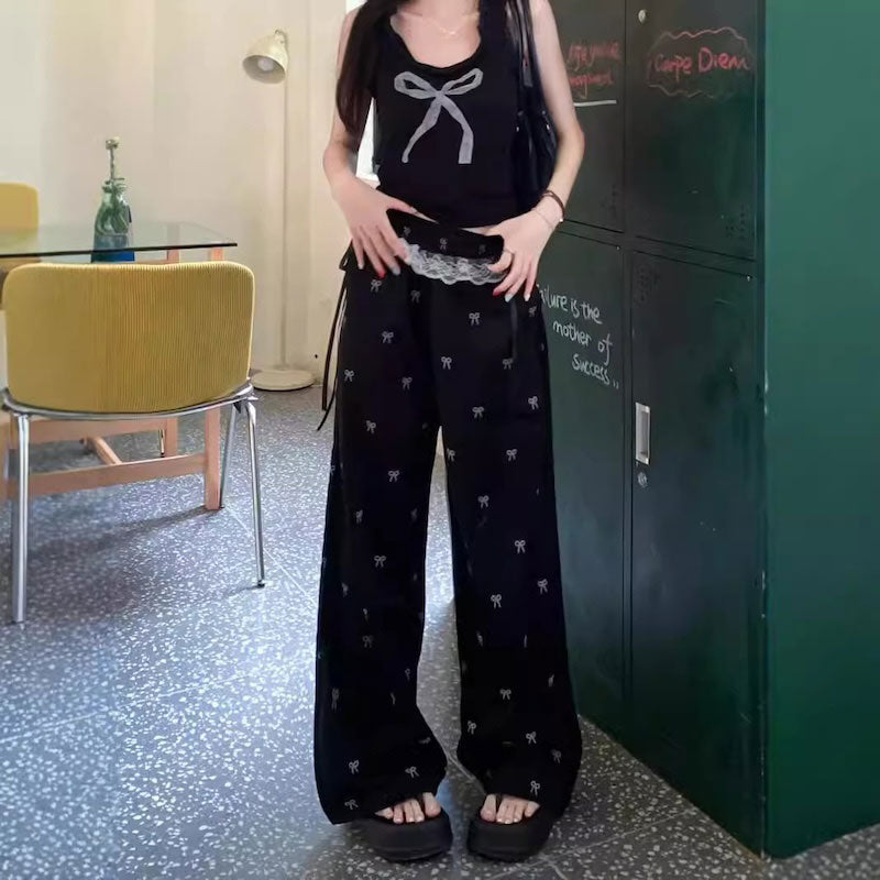 フリルリボンパターンジャージパンツ