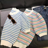 スカラップボーダーパフトップス