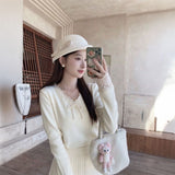 レースネックミニリボンニット