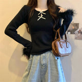 オープンダブルリボンファーニット