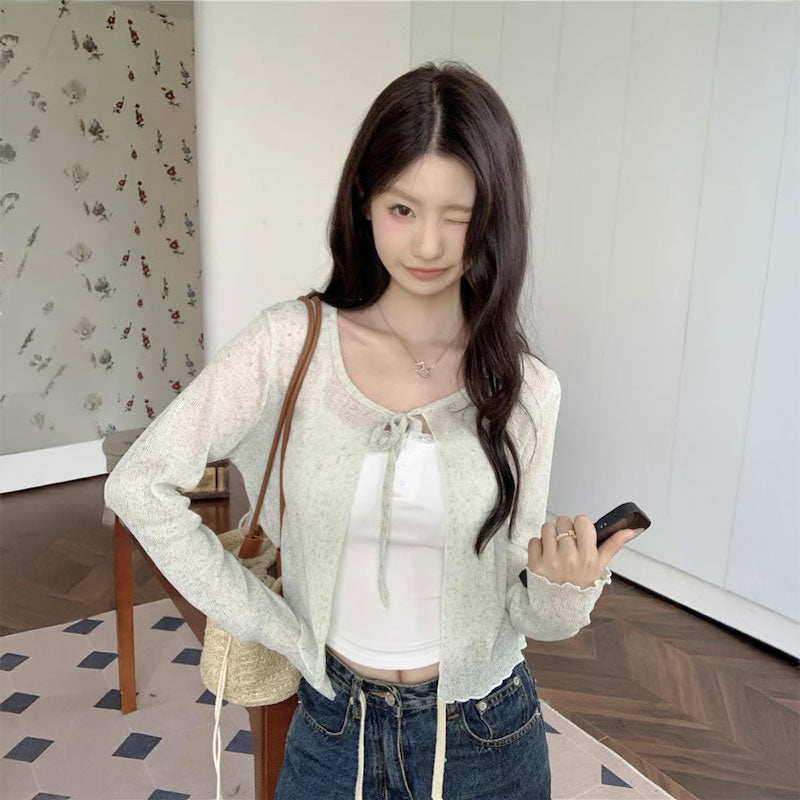 リボンエアスルーカーディガン