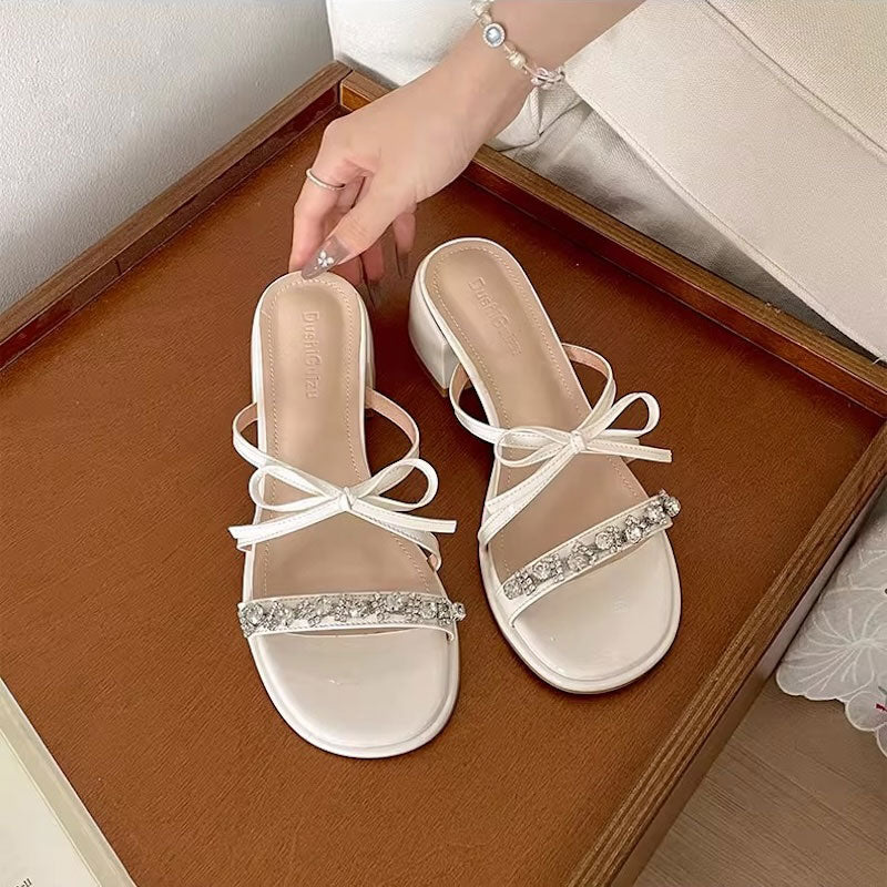 ビジューリボンミュールサンダル