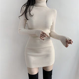 タートルネックリブワンピース