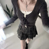 レースアップリブカーディガン