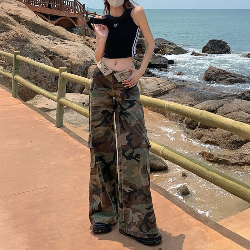 ウエスト折り返しカモフラージュパンツ