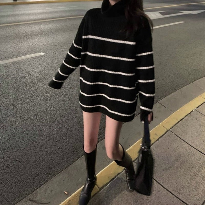 タートルネックボーダービッグニット