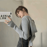 Vネックリブニットフーディー