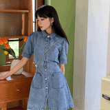 バックオープンデニムワンピース