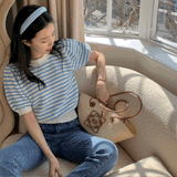 スカラップボーダーパフトップス