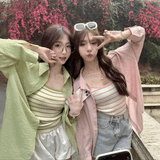 ライトリネンシャツ&ボーダーキャミソールSET