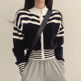 ハイネックボーダーニットブルゾン