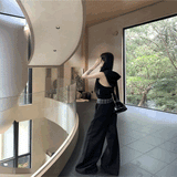 ウエストチェック折り返しワイドパンツ