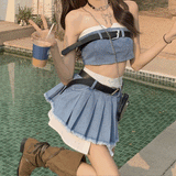 ベルトデニムビスチェ&デニムスカートSET