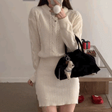 ケーブルニットスイッチングワンピース