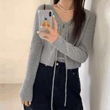 フロントタイリブカーディガン