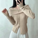 オフショルダーリブボタントップス