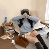 ワンポイントハーフジップニット