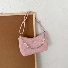デザインレザーパールチェーンバッグ
