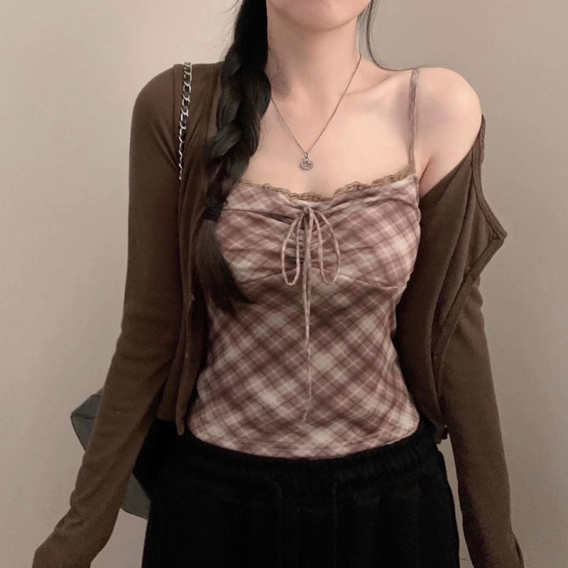 チェックキャミソール&カーディガン SET