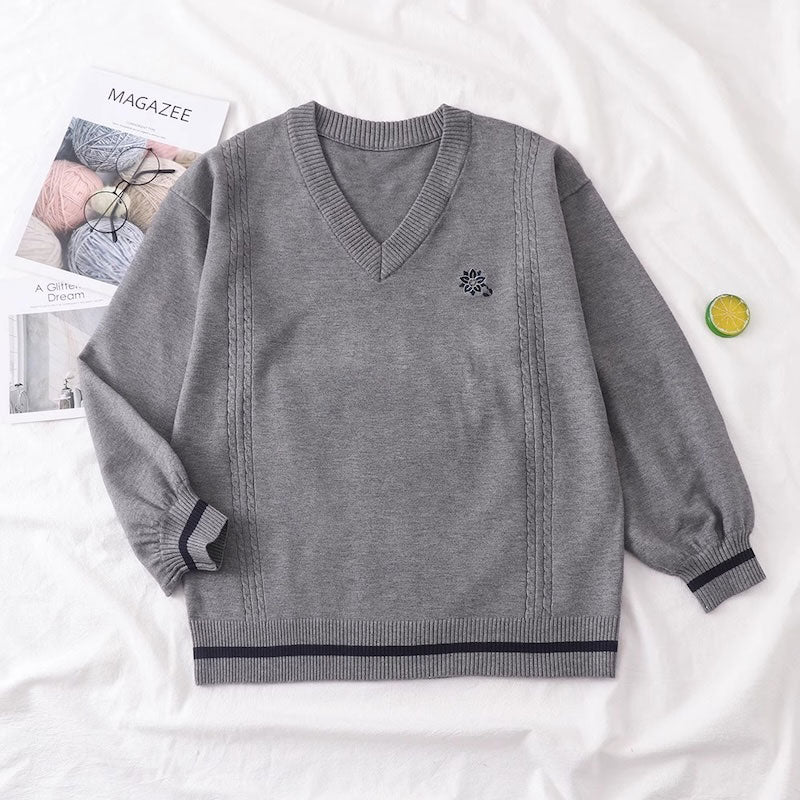 フラワー刺繍ラインセーター