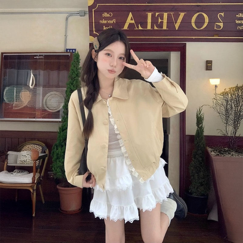 フリルボタンクリームブルゾン