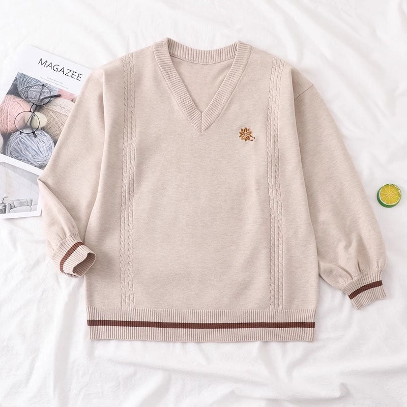 フラワー刺繍ラインセーター